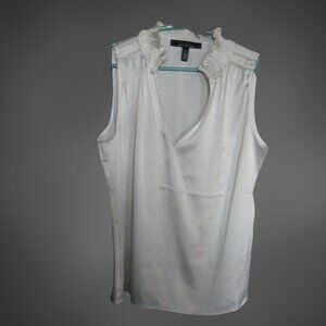 White House Black Market Women's Ecru Ivory Ruffled Slvls V-Neck Blouse